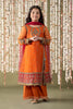 GIRLS 4 PCS UNSTICHED ORGANZA SEQUENCE EMBROIDERED DRESS -ORANGE - OR22