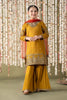GIRLS 4 PCS UNSTICHED ORGANZA SEQUENCE EMBROIDERED DRESS -MUSTARD-MO02