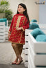 GIRLS 4 PCS UNSTICHED CHIFFON EMBROIDERED DRESS -RED-RCJ37