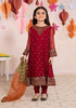 GIRLS 4 PCS UNSTICHED CHIFFON SEQUENCE EMBROIDERED DRESS -RED- PC05
