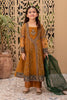GIRLS 4 PCS UNSTICHED ORGANZA EMBROIDERED DRESS -MUSTARD-HM01